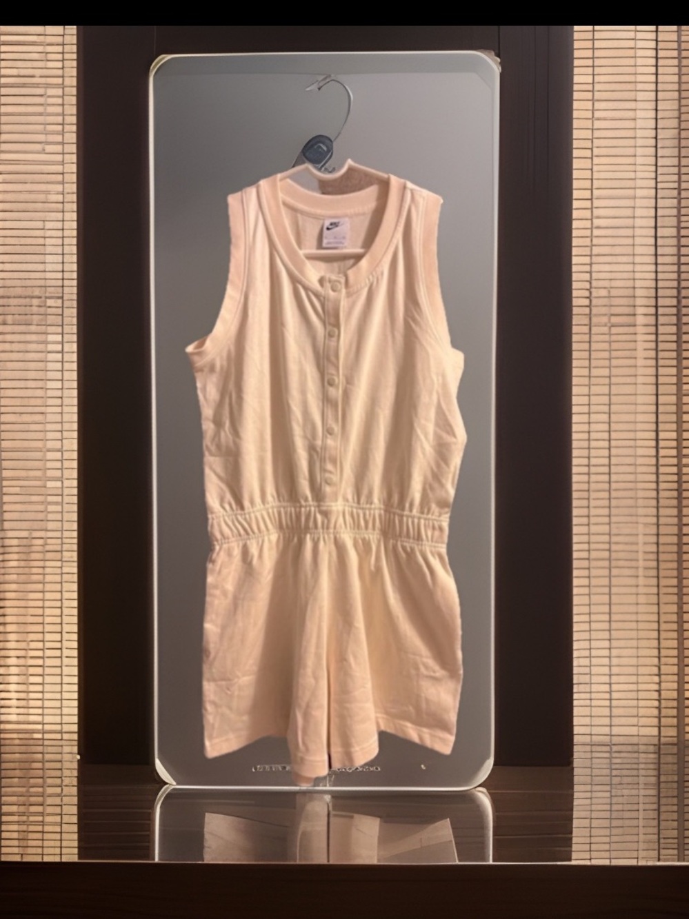 Nike Romper/Jumper/1pc Scoop Neck Snap Buttons Cream/Khaki Pocket Elastic NWT